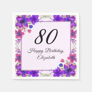 Elegant Floral Purple 80th Birthday Napkin