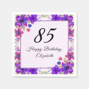 Elegant Floral Purple 85th Birthday  Napkin