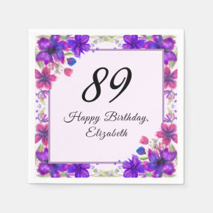 Elegant Floral Purple 89th Birthday  Napkin