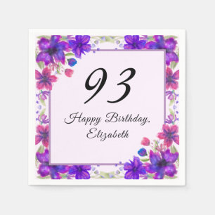 Elegant Floral Purple 93rd Birthday  Napkin