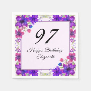 Elegant Floral Purple 97th Birthday  Napkin