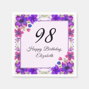 Elegant Floral Purple 98th Birthday Napkin