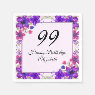 Elegant Floral Purple 99th Birthday Napkin