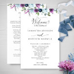 Elegant Floral Purple and Blue Wedding Program<br><div class="desc">Elegant Wedding program with delicate watercolor floral detail on top in a beautiful blend of blue, violet and purple hues. Modern hand written calligraphy elements. Ability to make text changes and adjustments by selecting customise further. Front with wedding ceremony details, back with wedding party names and thank you message for...</div>