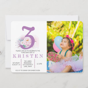 Elegant floral purple birthday party invitation