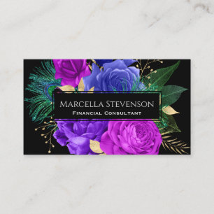Elegant Floral Purple Fuchsia Roses Glitter Business Card