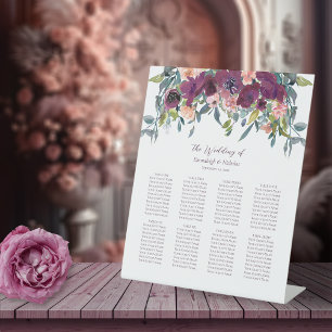 Elegant Floral Purple Garland Wedding Pedestal Sign