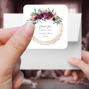 Elegant Floral   Purple Garland Wedding Square Sticker