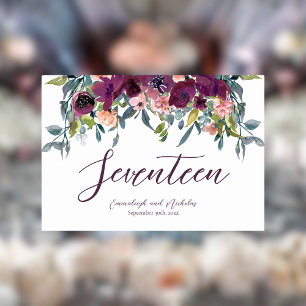 Elegant Floral   Purple Garland Wedding Table Number