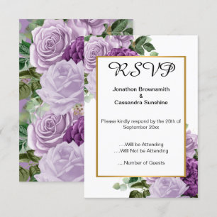 ELEGANT FLORAL PURPLE GOLD EUCALYPTUS ROSE RSVP INVITATION