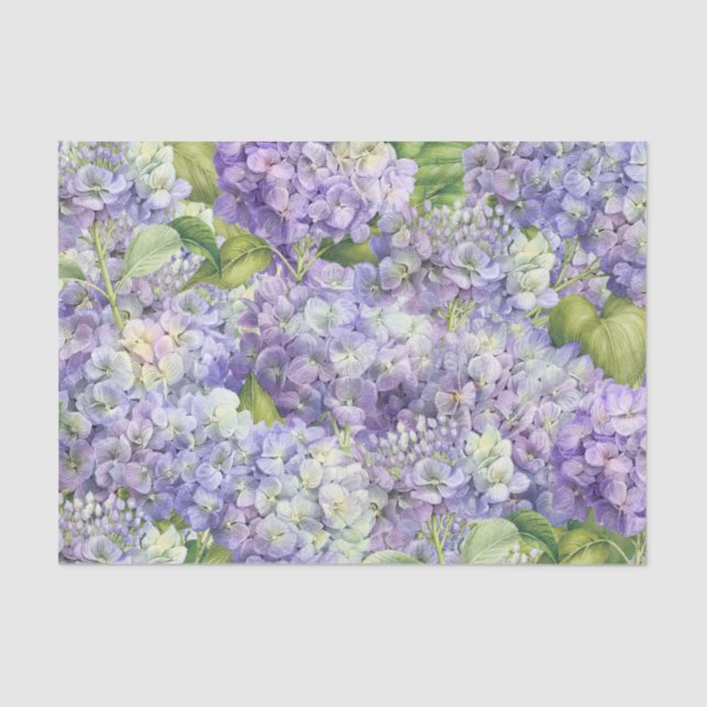 Elegant Floral Purple Hydrangea Pattern Decoupage Tissue Paper (Front)