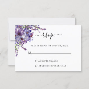 Elegant Floral Purple Lavender Peonies Wedding RSVP Card