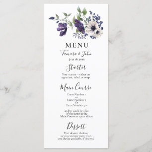 Elegant Floral Purple Navy Watercolor  Menu
