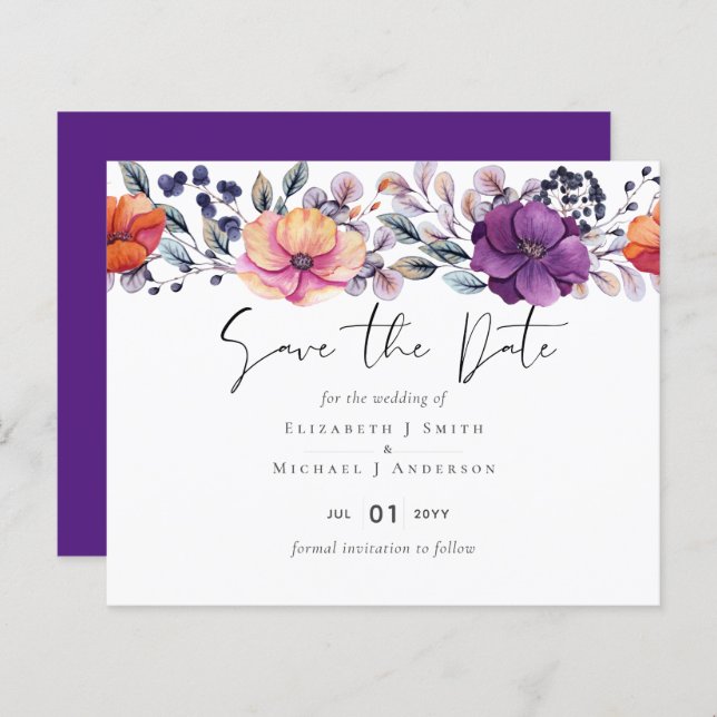 Elegant Floral Purple Orange Wedding (Front/Back)