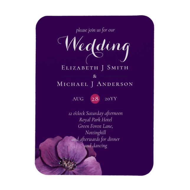 Elegant Floral Purple Orange Wedding Magnet (Vertical)