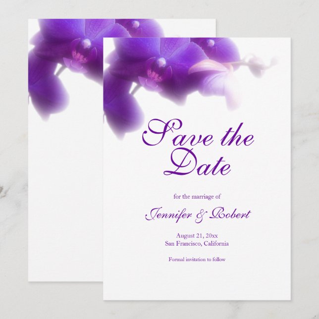 Elegant Floral Purple Orchid Save the Date Invitation (Front/Back)