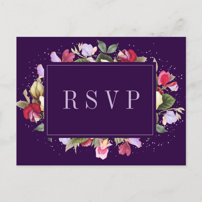 Elegant Floral Purple Pink Lilac Wedding RSVP Postcard (Front)