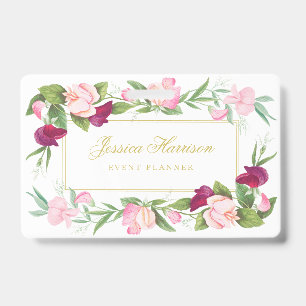 Elegant Floral Purple Pink Sweet Pea Vintage ID Badge