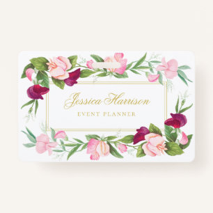 Elegant Floral Purple Pink Sweet Pea Vintage ID Badge