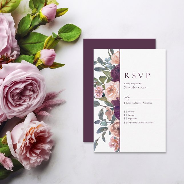 Elegant Floral | Purple Pink Wedding RSVP Card (Creator Uploaded)