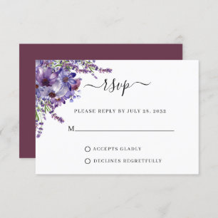 Elegant Floral Purple Plum Peonies Wedding RSVP Card