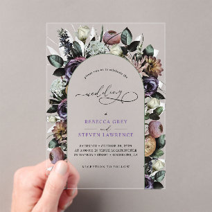 Elegant floral purple turquoise wedding acrylic invitations