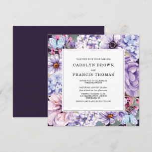 Elegant Floral Purple Watercolor Wedding Invitation