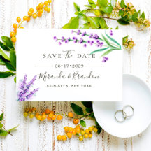 Elegant Floral Purple Watercolor Wedding Save The 