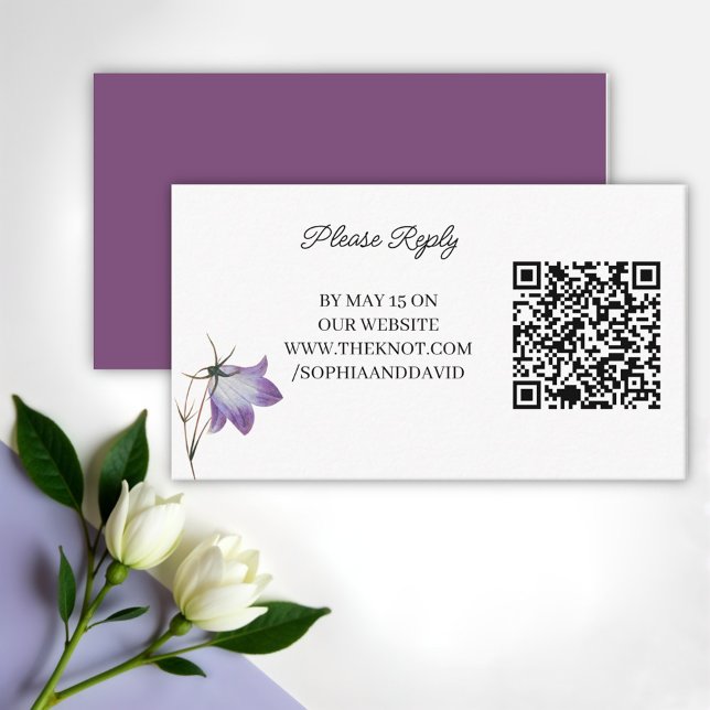 Elegant Floral Purple Wedding RSVP QR code Enclosure Card (Creator Uploaded)