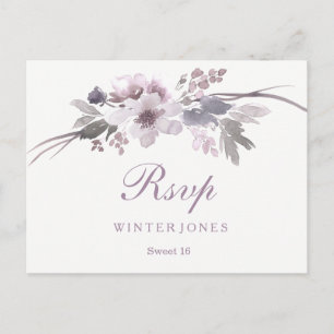 Elegant Floral Purple Winter Sweet 16 RSVP Invitation Postcard