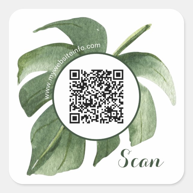 Elegant Floral QR Code Business Square Stickers (Front)