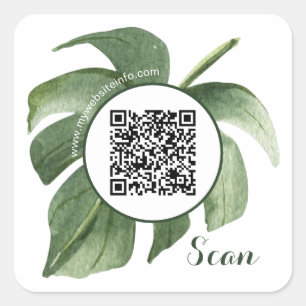 Elegant Floral QR Code Business Square Stickers