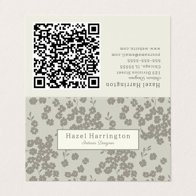 Elegant Floral QR Code Folded Business Cards  (Outside Unfolded)
