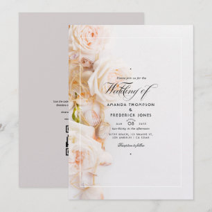 Elegant Floral QR Code RSVP Beach Wedding Invitation