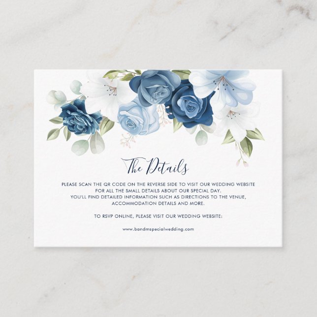 Elegant Floral QR Code Wedding Details Enclosure Card (Front)