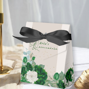 Elegant Floral Quinceanera Emerald Green Roses Favour Box