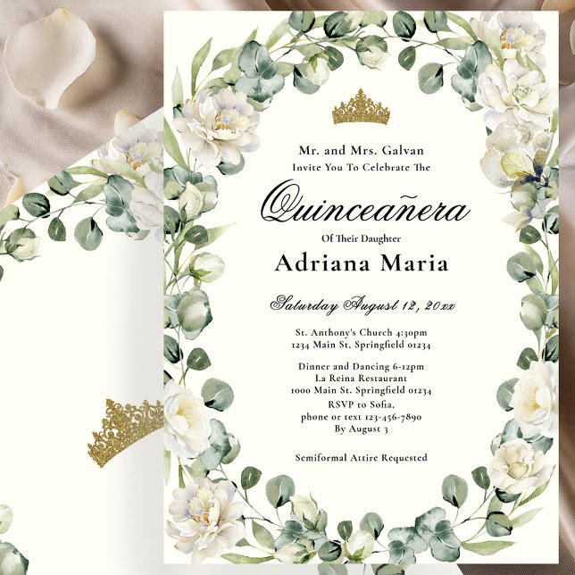 Elegant Floral Quinceanera Invitation Ivory Flower (Creator Uploaded)