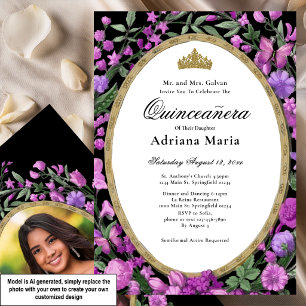 Elegant Floral Quinceanera Invitation Pink Flowers