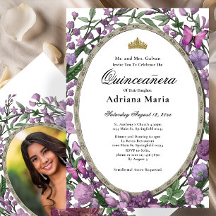 Elegant Floral Quinceanera Invitation Pink Flowers