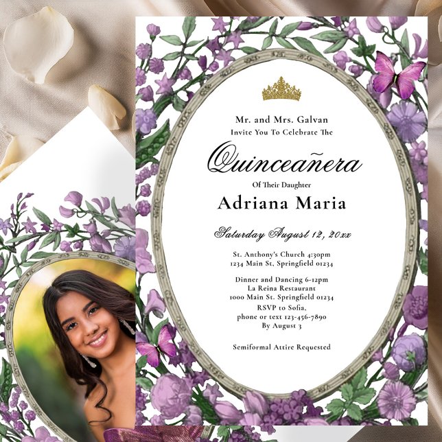 Elegant Floral Quinceanera Invitation Pink Flowers (Creator Uploaded)