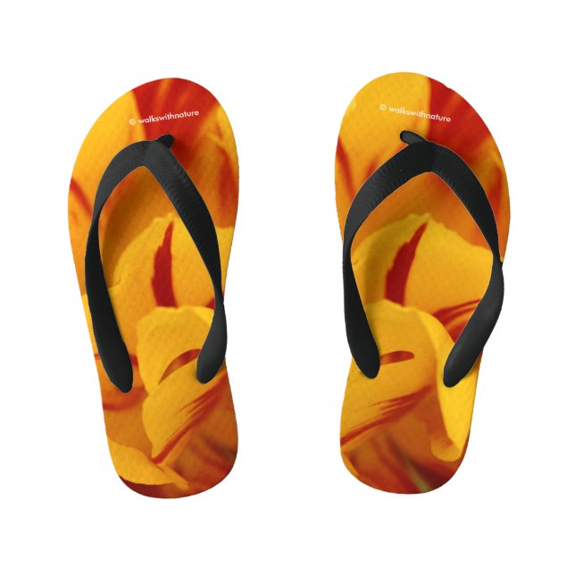 Elegant Floral Red and Gold Monsella Tulips Kid's Jandals (Footbed)