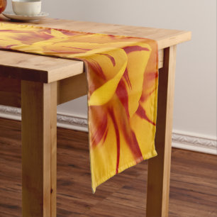 Elegant Floral Red and Gold Monsella Tulips Short Table Runner