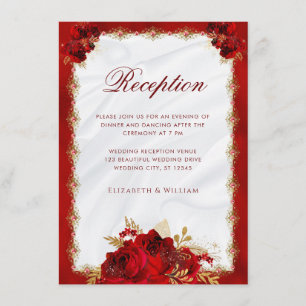  Elegant Floral Red and Gold Wedding Reception Enclosure Card