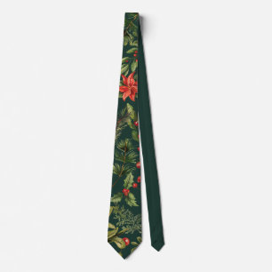 Elegant Floral Red Berries Botanical Holidays Tie
