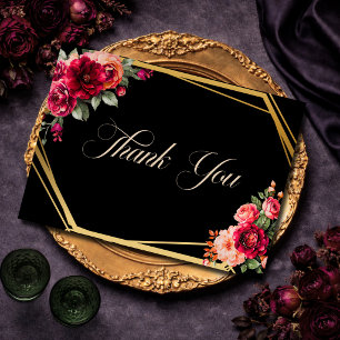 Elegant floral red black moody Romantic Thank You Card