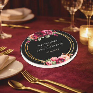 Elegant floral red black moody Romantic wedding Coaster
