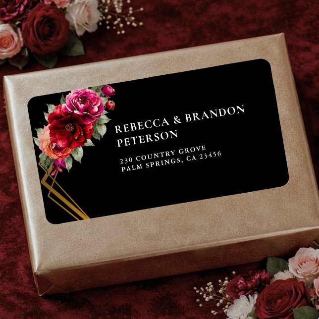 Elegant floral red black moody Romantic wedding Label (Creator Uploaded)
