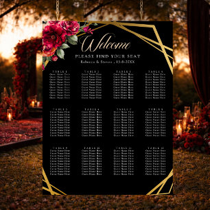 Elegant floral red black moody seating wedding poster