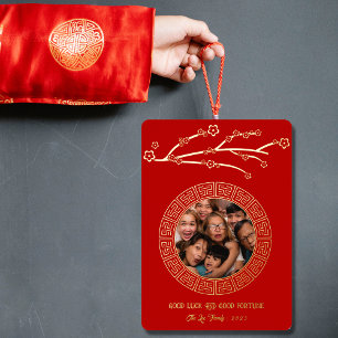 Elegant Floral Red Chinese New Year Photo