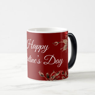 Elegant Floral Red Happy Valentine’s Day Magic Mug